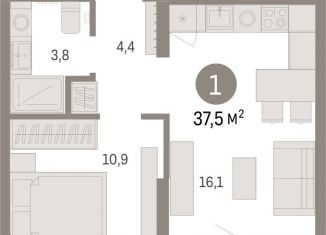 Продажа 1-комнатной квартиры, 37.5 м2, Тюмень