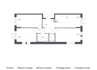 3-комнатная квартира на продажу, 80.4 м2, Московская область, жилой комплекс Квартал Ивакино, к2