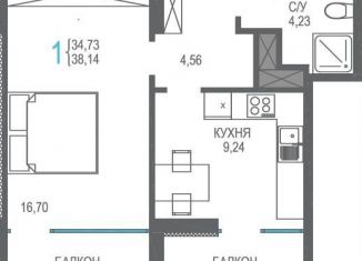 1-ком. квартира на продажу, 38.1 м2, поселок Семидворье