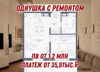 1-комнатная квартира на продажу, 35.4 м2, Казань, Приволжский район