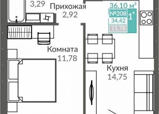 Продаю однокомнатную квартиру, 34.4 м2, Симферополь