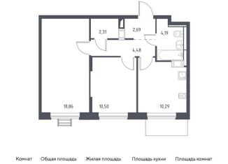 Продажа 2-комнатной квартиры, 53.3 м2, Московская область, жилой комплекс Прибрежный Парк, к6.1