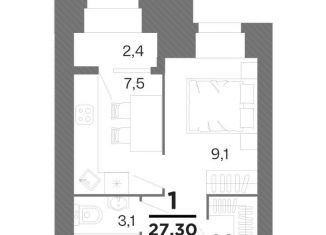 Продажа однокомнатной квартиры, 26.1 м2, Рязань