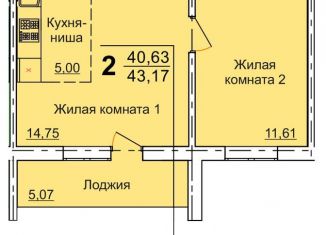 Продам 2-комнатную квартиру, 43.2 м2, Челябинск, Тракторозаводский район, 2-я Эльтонская улица, 59Б