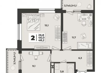 Продается двухкомнатная квартира, 57.4 м2, Краснодарский край, Российская улица, 257/7лит1