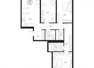 Продажа трехкомнатной квартиры, 95.6 м2, Тюмень, улица Разведчика Кузнецова, 16