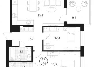 Продам 2-комнатную квартиру, 74.2 м2, Тюмень, Центральный округ, улица Разведчика Кузнецова, 16