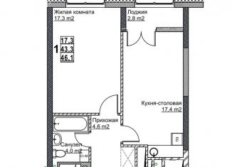 Продается однокомнатная квартира, 46.1 м2, Нижний Новгород