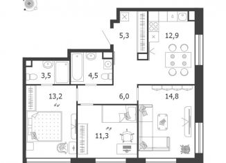 Продажа 3-комнатной квартиры, 71.5 м2, Москва, 3-я очередь, к6, станция ЗИЛ