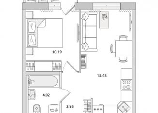 Продается 1-комнатная квартира, 38.2 м2, поселок Бугры