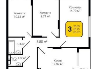 Продается трехкомнатная квартира, 65.9 м2, Воронеж, улица Независимости, 78