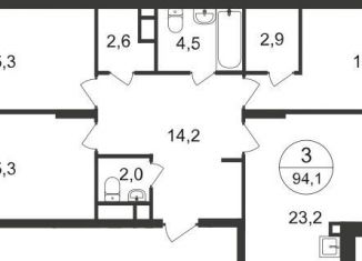 Продам 3-комнатную квартиру, 94.1 м2, Московский, 7-я фаза, к2, ЖК Первый Московский