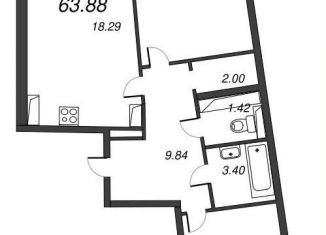 Продается двухкомнатная квартира, 65.7 м2, Мурино