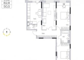 Продам 3-ком. квартиру, 83 м2, деревня Пирогово, ЖК Пироговская Ривьера, улица Ильинского, 8