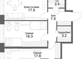 Продам 2-комнатную квартиру, 69.7 м2, Москва, жилой комплекс Нагатино Ай-Ленд, к1, метро Технопарк