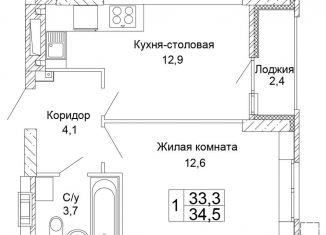 Продажа 1-комнатной квартиры, 34.5 м2, Волгоград, ЖК Колизей