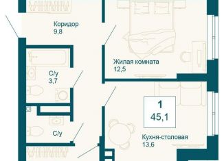 Однокомнатная квартира на продажу, 45.1 м2, Екатеринбург, улица 8 Марта, 197
