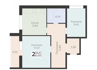 Продажа двухкомнатной квартиры, 61.6 м2, Самара, метро Юнгородок, 3-й квартал, 8