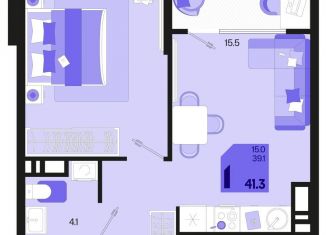 Продам 1-комнатную квартиру, 41.3 м2, Краснодарский край