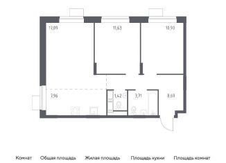 2-ком. квартира на продажу, 61.4 м2, Балашиха, жилой квартал Новоград Павлино, к34