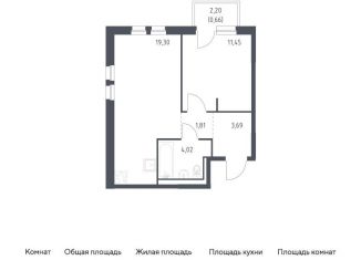 Продается однокомнатная квартира, 40.9 м2, деревня Новосаратовка