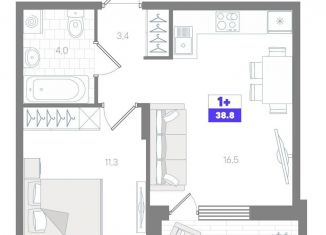 Продается 1-комнатная квартира, 38.8 м2, Тюмень, Калининский округ