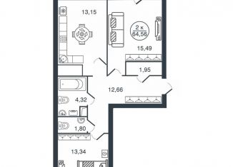 Продам двухкомнатную квартиру, 64.6 м2, Тверь