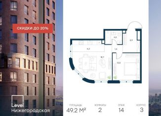 Двухкомнатная квартира на продажу, 49.2 м2, Москва, Нижегородский район, жилой комплекс Левел Нижегородская, 1