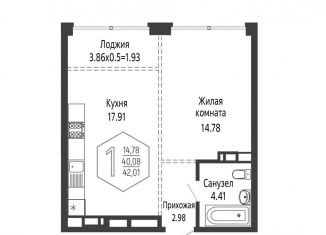 Продаю однокомнатную квартиру, 42 м2, Краснодар