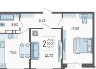 Продажа 2-ком. квартиры, 51.8 м2, Краснодар