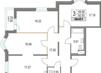 Продажа 3-комнатной квартиры, 92.9 м2, Санкт-Петербург, Коломяжский проспект, 13к3