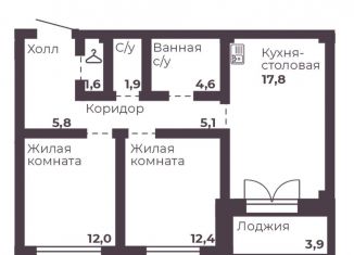 2-комнатная квартира на продажу, 61.2 м2, Челябинская область