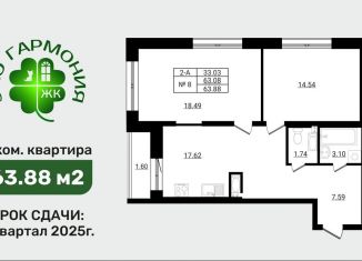 Продам двухкомнатную квартиру, 63.9 м2, Ленинградская область