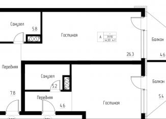 1-комнатная квартира на продажу, 44.5 м2, Калининградская область