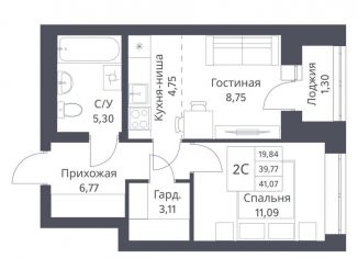 Двухкомнатная квартира на продажу, 41.1 м2, Новосибирск, Калининский район