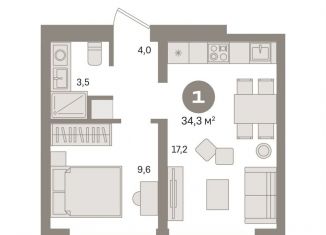 1-комнатная квартира на продажу, 34.3 м2, Москва, Нижегородский район