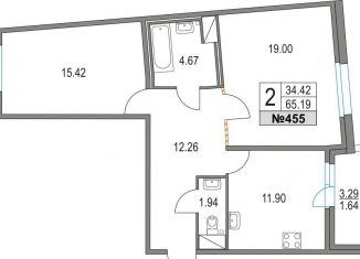 Продам двухкомнатную квартиру, 65.2 м2, Санкт-Петербург, Коломяжский проспект, 13к3