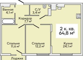 Продается 2-ком. квартира, 66.4 м2, Калининградская область, Римская улица, 5к4