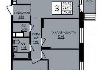 Продается 3-ком. квартира, 75.9 м2, Екатеринбург, метро Машиностроителей