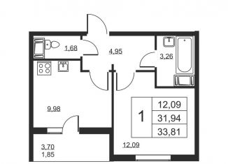 Продается однокомнатная квартира, 33.8 м2, Бугры