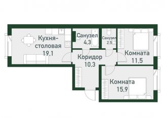 Продаю 2-ком. квартиру, 63.6 м2, Челябинская область, Спортивная улица