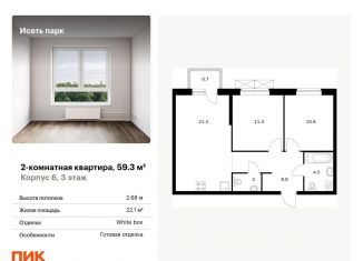 Двухкомнатная квартира на продажу, 59.3 м2, Екатеринбург, жилой комплекс Исеть Парк, 6