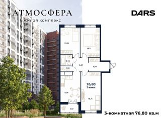 Продается трехкомнатная квартира, 76.8 м2, Ульяновская область, жилой комплекс Атмосфера, 5