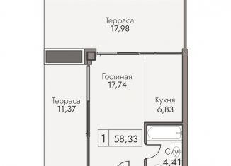 Однокомнатная квартира на продажу, 58.3 м2, Крым, улица Мухина, 17А