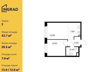 Продается 2-комнатная квартира, 42.7 м2, Мытищи, жилой комплекс Белый Grad, к11.2