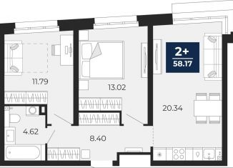 Продается двухкомнатная квартира, 58.2 м2, Тюменская область