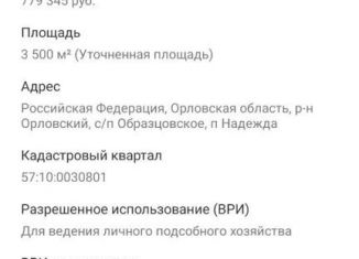 Продаю участок, 35 сот., посёлок Надежда, Левобережная улица