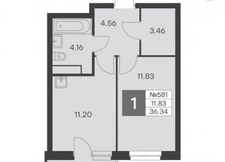 Продам 1-ком. квартиру, 36.3 м2, Екатеринбург, улица Громова, 26, ЖК Миллениум