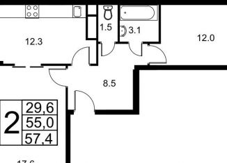 Продается двухкомнатная квартира, 55.8 м2, село Лайково, квартал Лайково Грин, 64, ЖК Город-событие Лайково