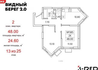 Продается 2-комнатная квартира, 48 м2, деревня Сапроново, ЖК Видный Берег 2